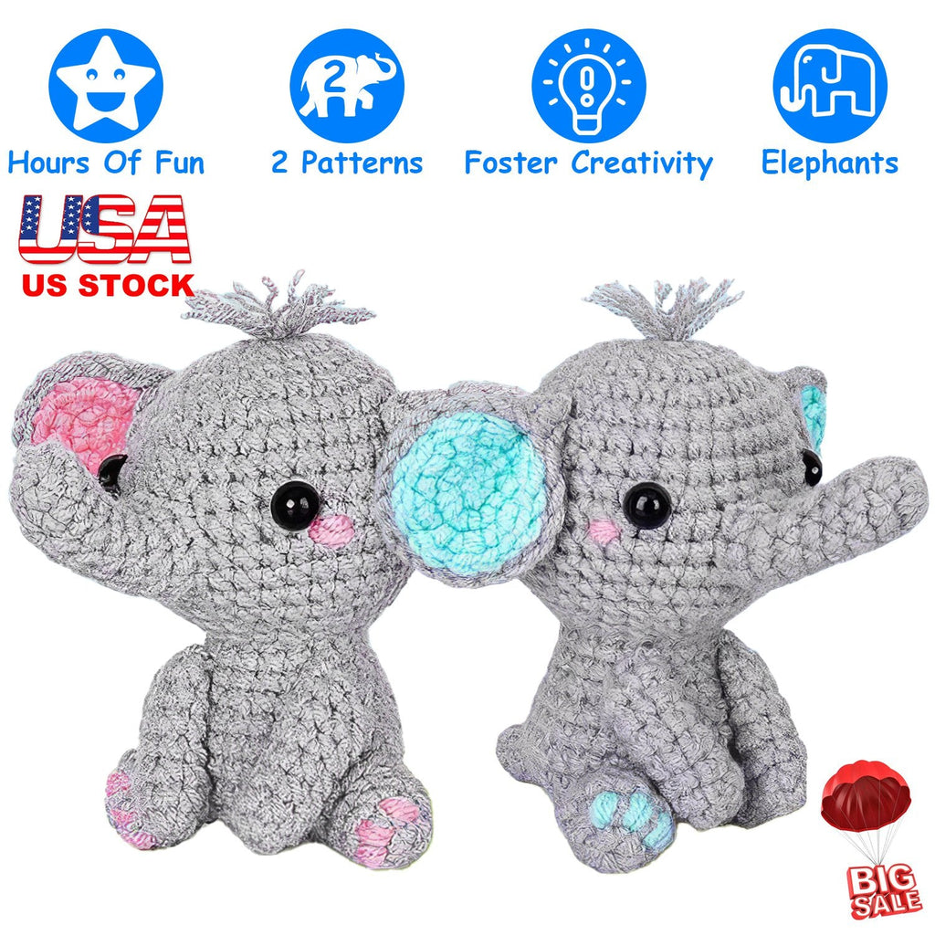 Elephant Crochet Kit Crochet Kit for Beginners DIY Knitting Supplies for Kids Adults 2 Types of Elephants