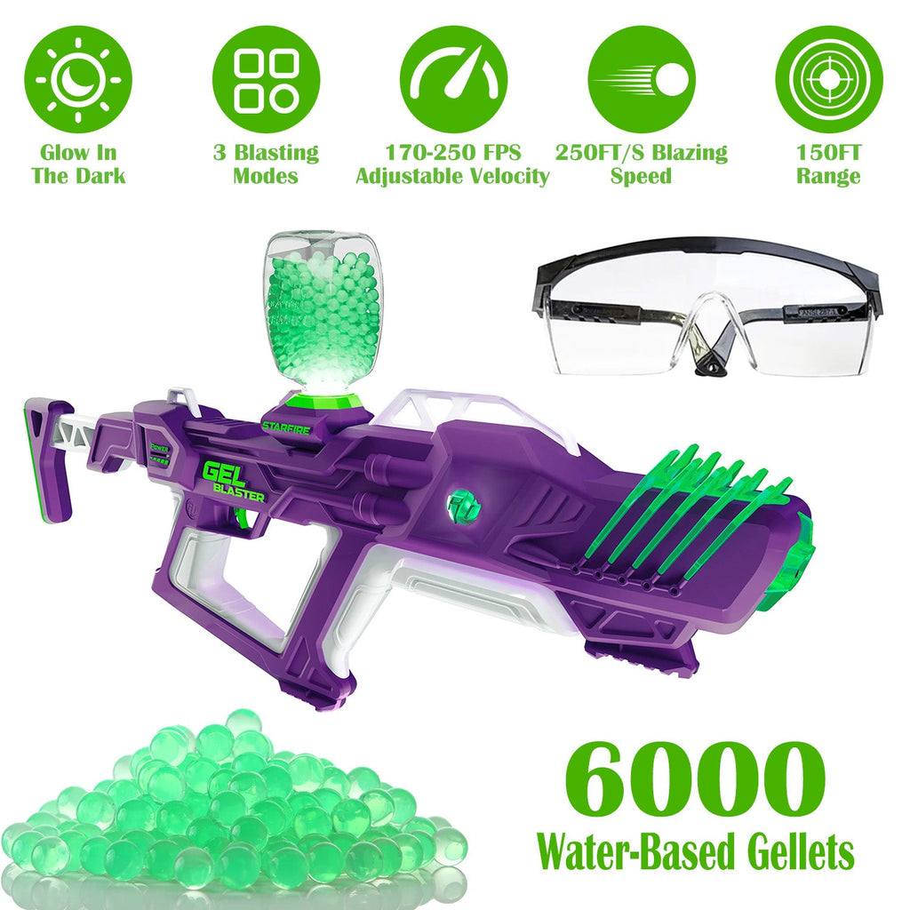 [Not Allowed to Sell on Amazon] Gel Blaster Starfire XL Glow-in-The-Dark Blaster Toy Gun High Performance Splat Gun Toy with 6000 Gellets 170-250 FPS
