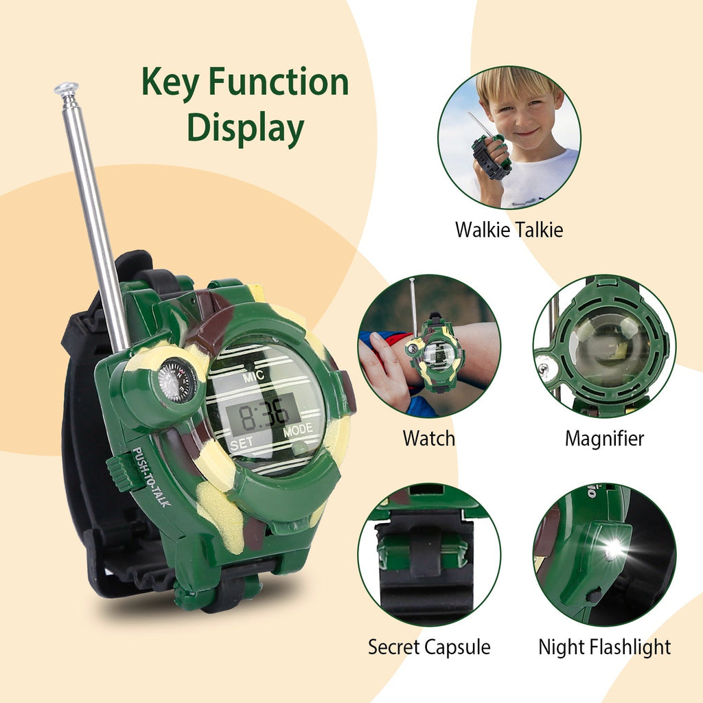 2Pcs Walkie Talkies Watches Toy 7 in 1 Two-Way Interphone Kids Wrist Watch w/ Flashlight Christmas Gift for Boys Girls Age 6+