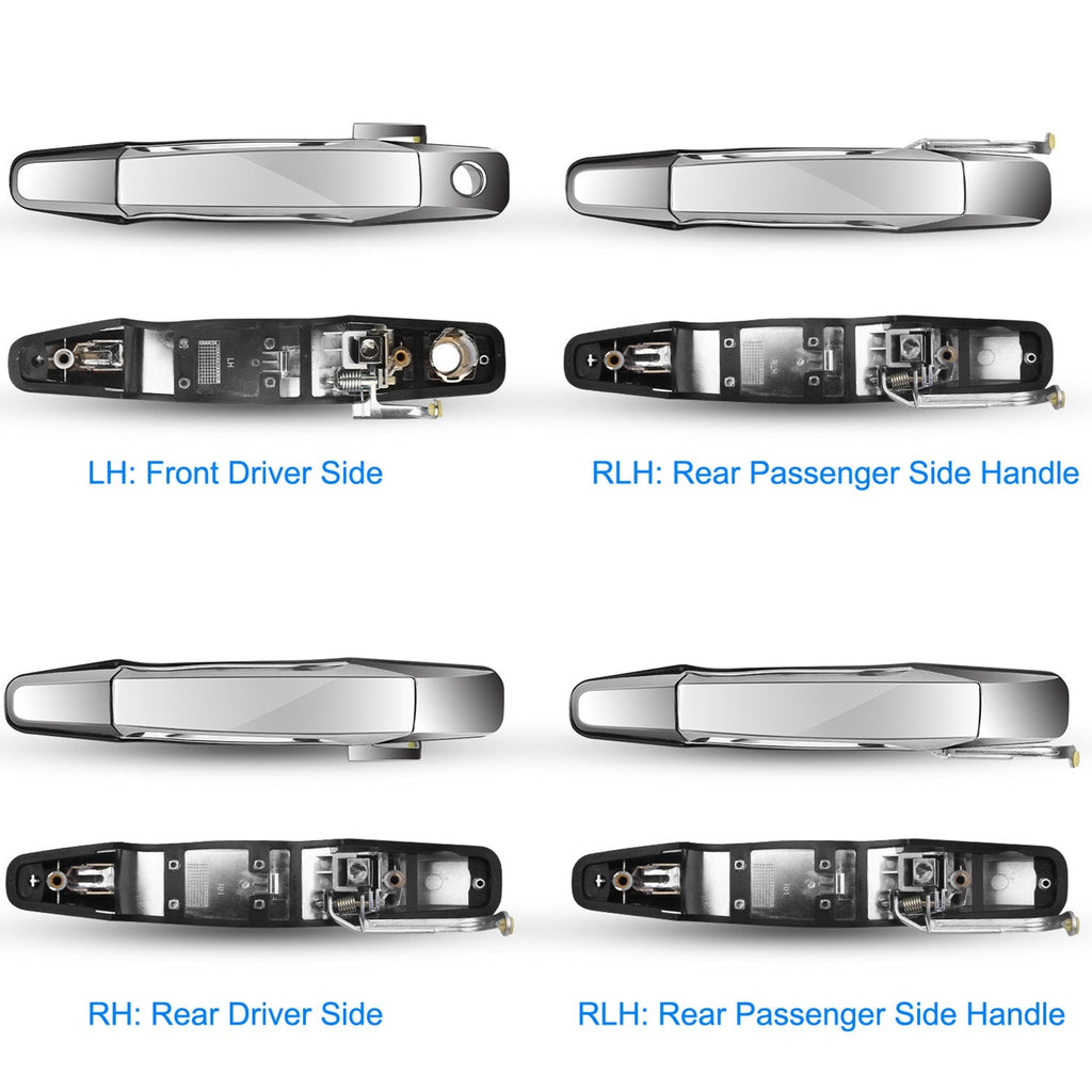 iMounTEK 4pcs Chrome Outer Handles Outside Exterior Door Handles Front Rear for Chevy Pickup Truck 2007-2013 Suburban Sierra Silverado Escalade Cadill