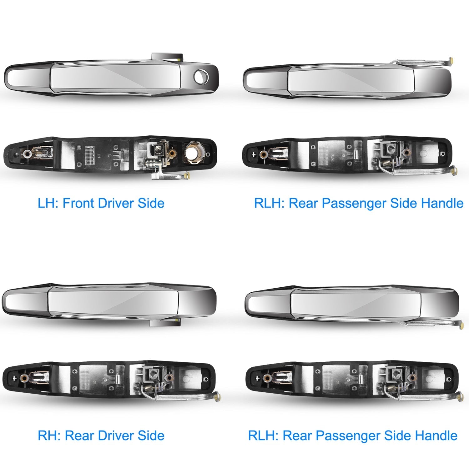 iMounTEK 4pcs Chrome Outer Handles Outside Exterior Door Handles Front Rear for Chevy Pickup Truck 2007-2013 Suburban Sierra Silverado Escalade Cadill