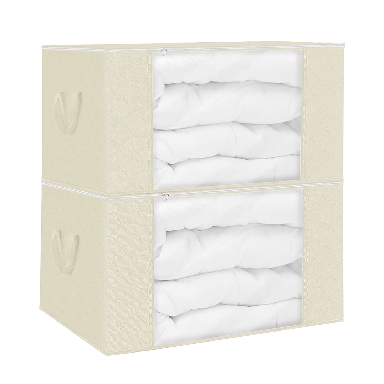 2Pcs Clothes Storage Bag 90L Large Capacity Foldable Closet Organizer with Thick Fabric Clear Window Dual-Zipper for Clothes Comforters Blankets Beddi