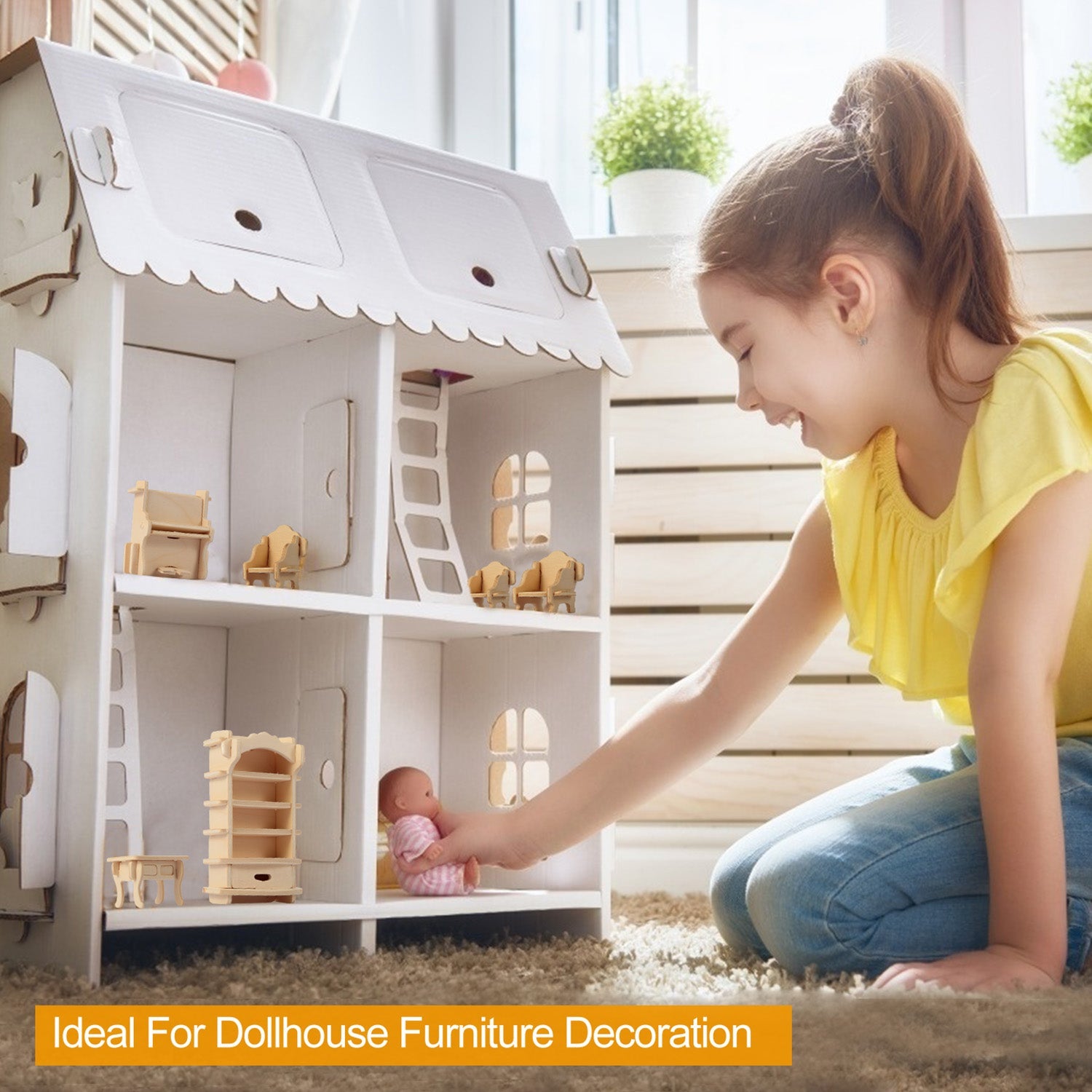 3D Wooden Dollhouse Furniture Puzzles DIY Miniature Furniture Models Set