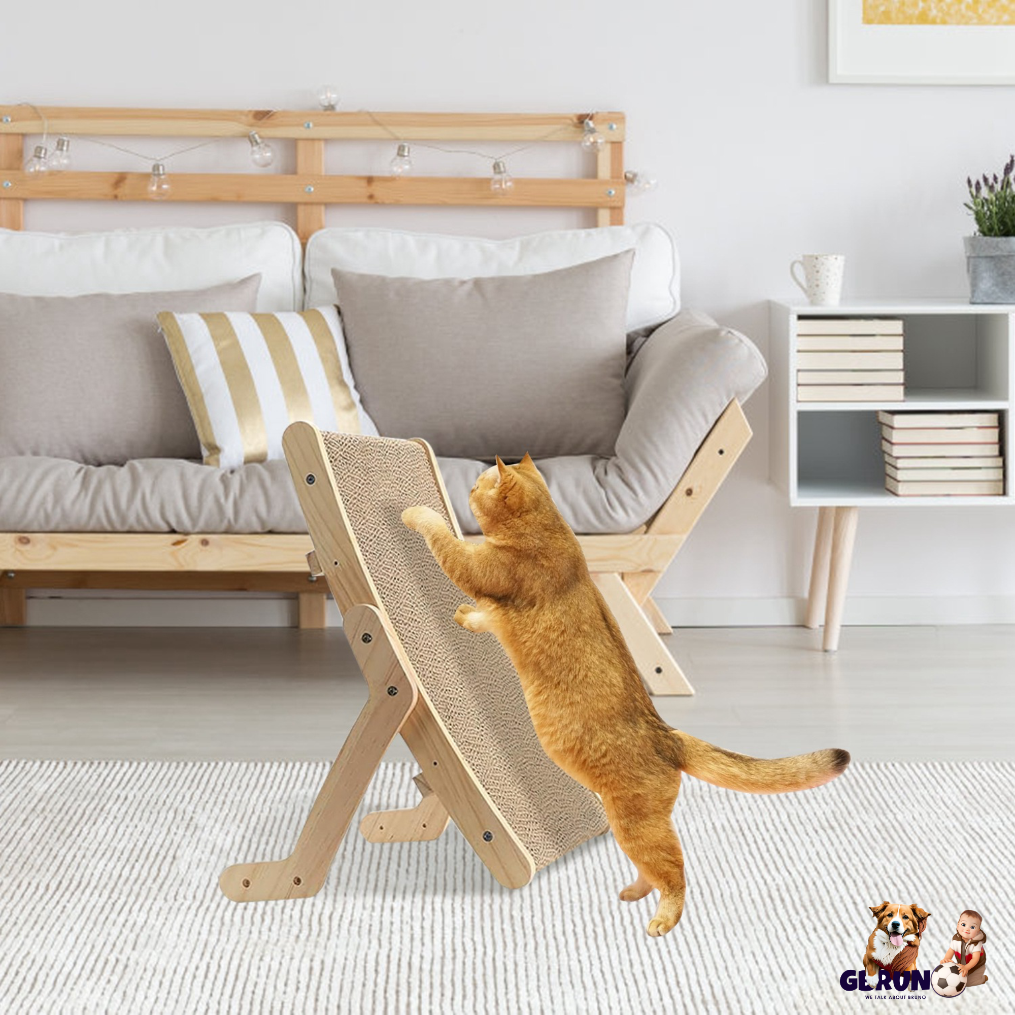 5 Changeable Forms Cardboard Cat Scratcher Double-Sided Cat Scratching Pad With Solid Wood Structure Indoor Reversible Cat Scratcher Lounge