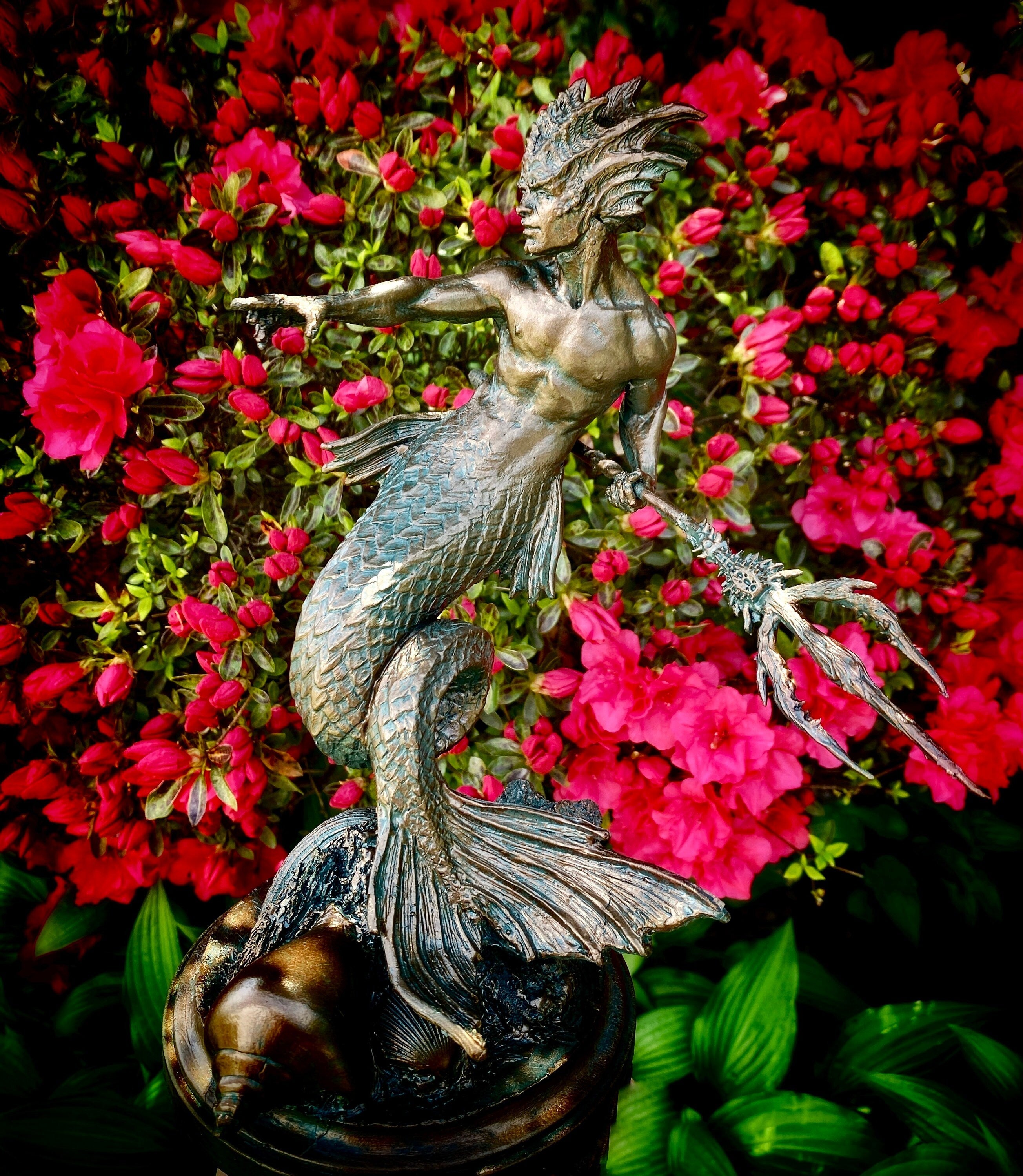 Merman/ Triton Statue, Hand Painted Resin Sculpture | Mythical Creature Figurine | Unique Legendary Male Mermaid Figurine. Fantasy Art Decor