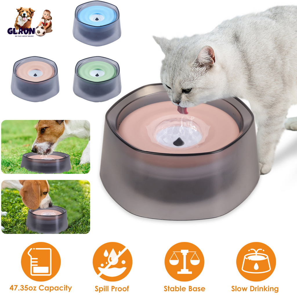 No Spill Dog Cat Water Bowl Spill Proof Slow Water Feeder 47.35oz Pet Water Dispenser Travel Dog Bowl for Dogs/Cats/Pets