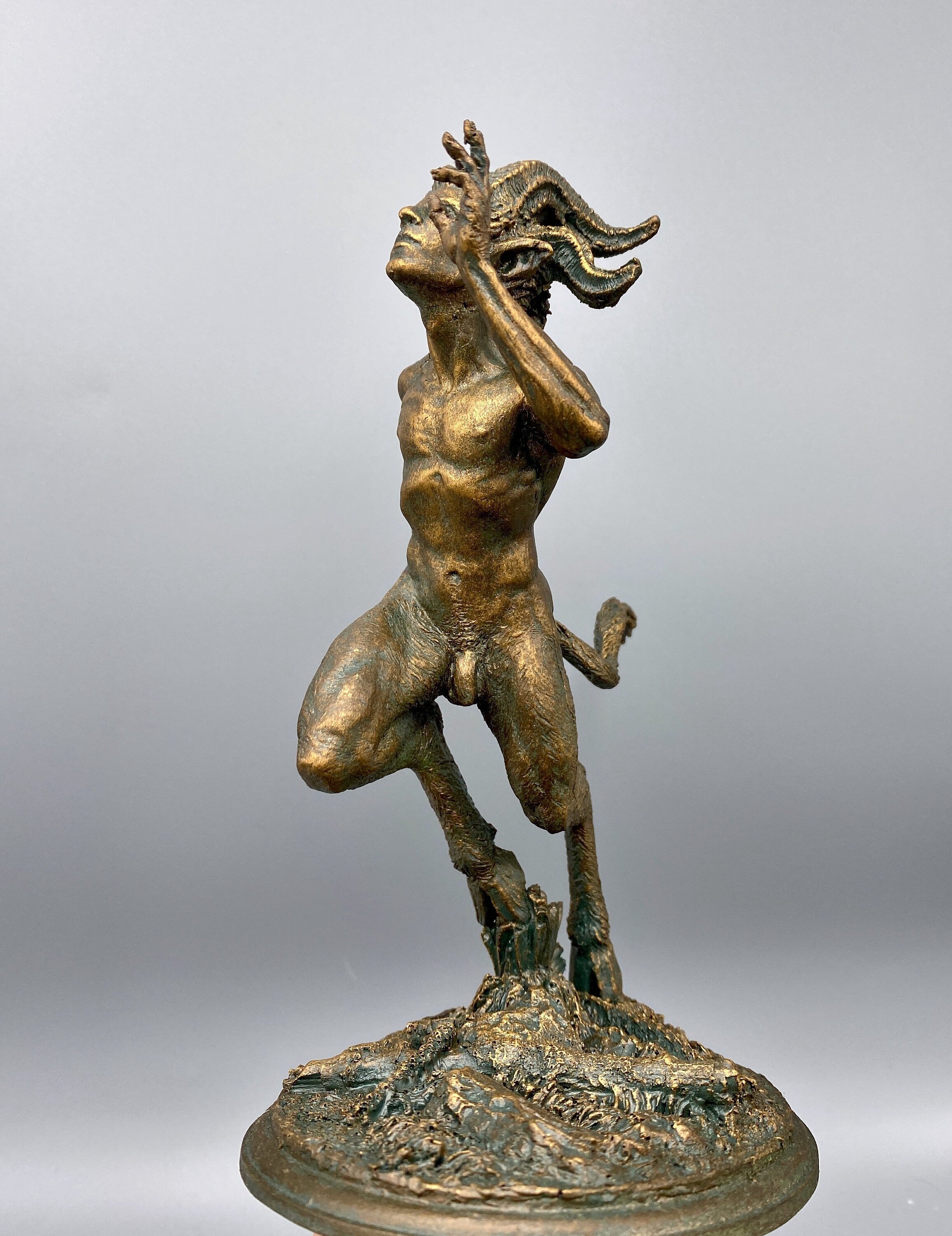 Running Satyr Statue, Hand Painted Resin Sculpture | Mythical Creature Figurine | Unique Legendary Faun Figurine. Fantasy Art Decor