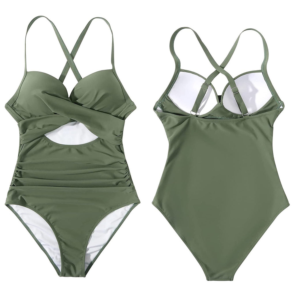 WomenÕs One Piece Swimsuit Beachwear Swimwear Tummy Control Cutout High Waist Bathing Suit Wrap