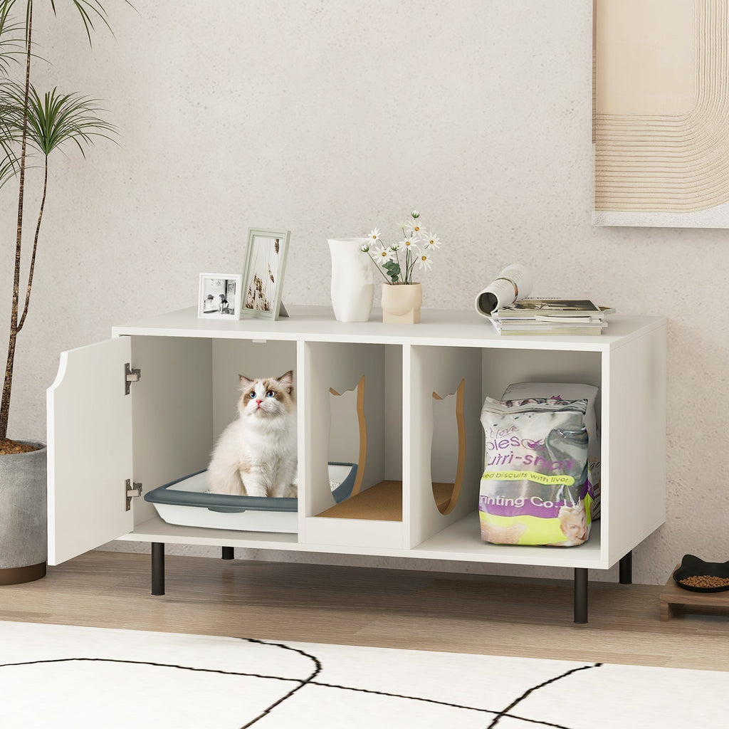 40 Inch Cat Litter Box Enclosure for 2 Cats Hidden Cat Washroom-White