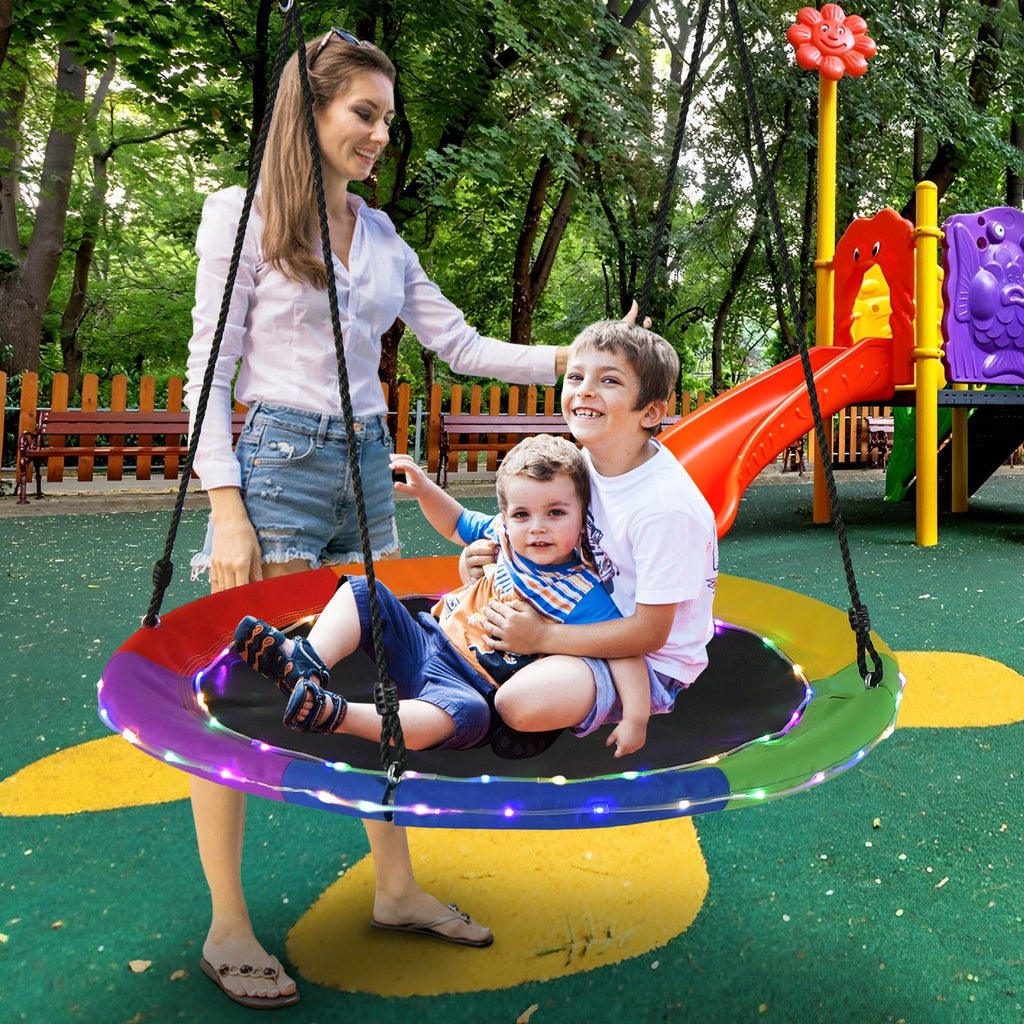 40 Inches Saucer Tree Swing Round with Lights for Kids and Adults-Multicolor