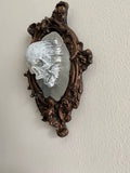 Spectral Skull Wall Plaque, White Version, Resin | Victorian Gothic Haunted Wall Art |Ghost Skull in Mirror for Halloween, Spooky Home Decor