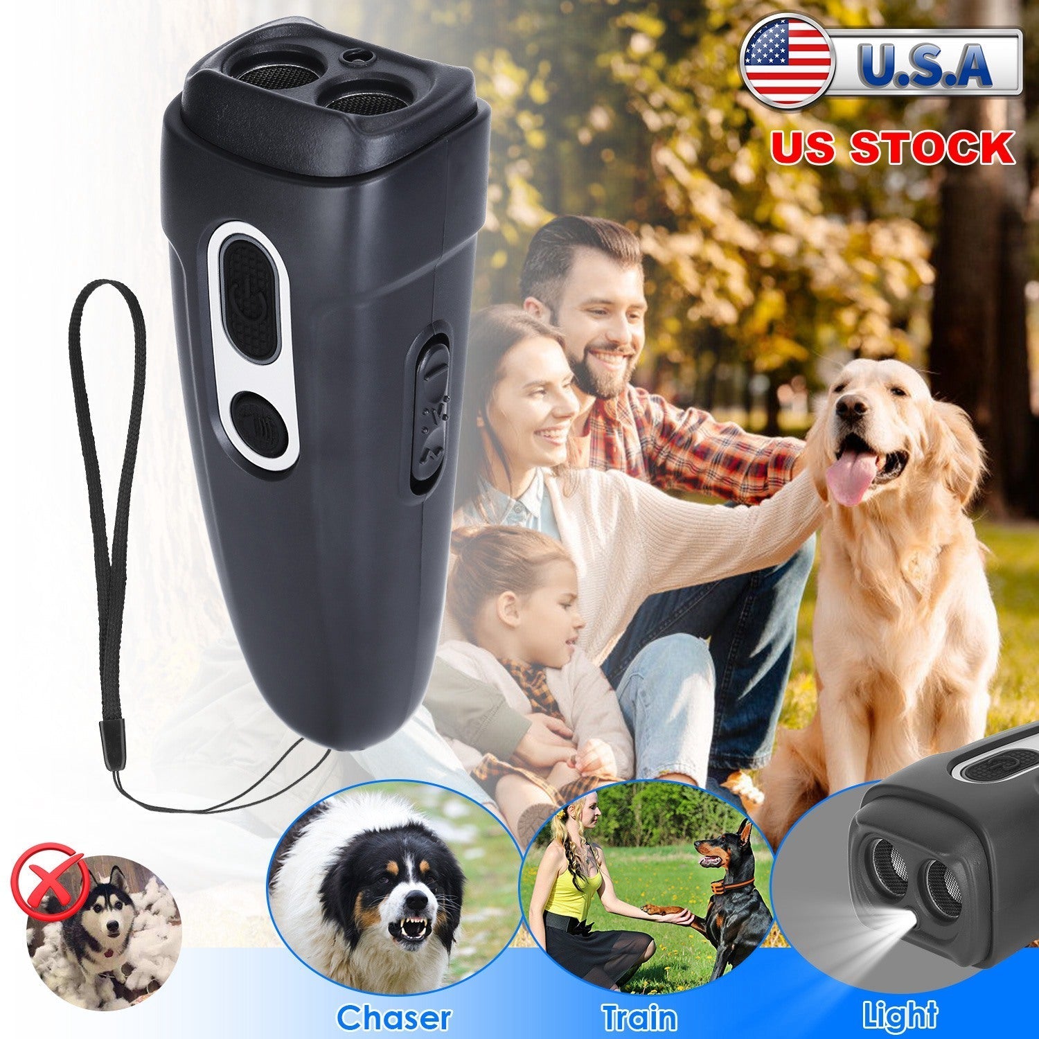 Ultrasonic Anti Barking Device Rechargeable Handheld Dog Barking Deterrent with 4 Modes LED Flashlight Dog Repeller
