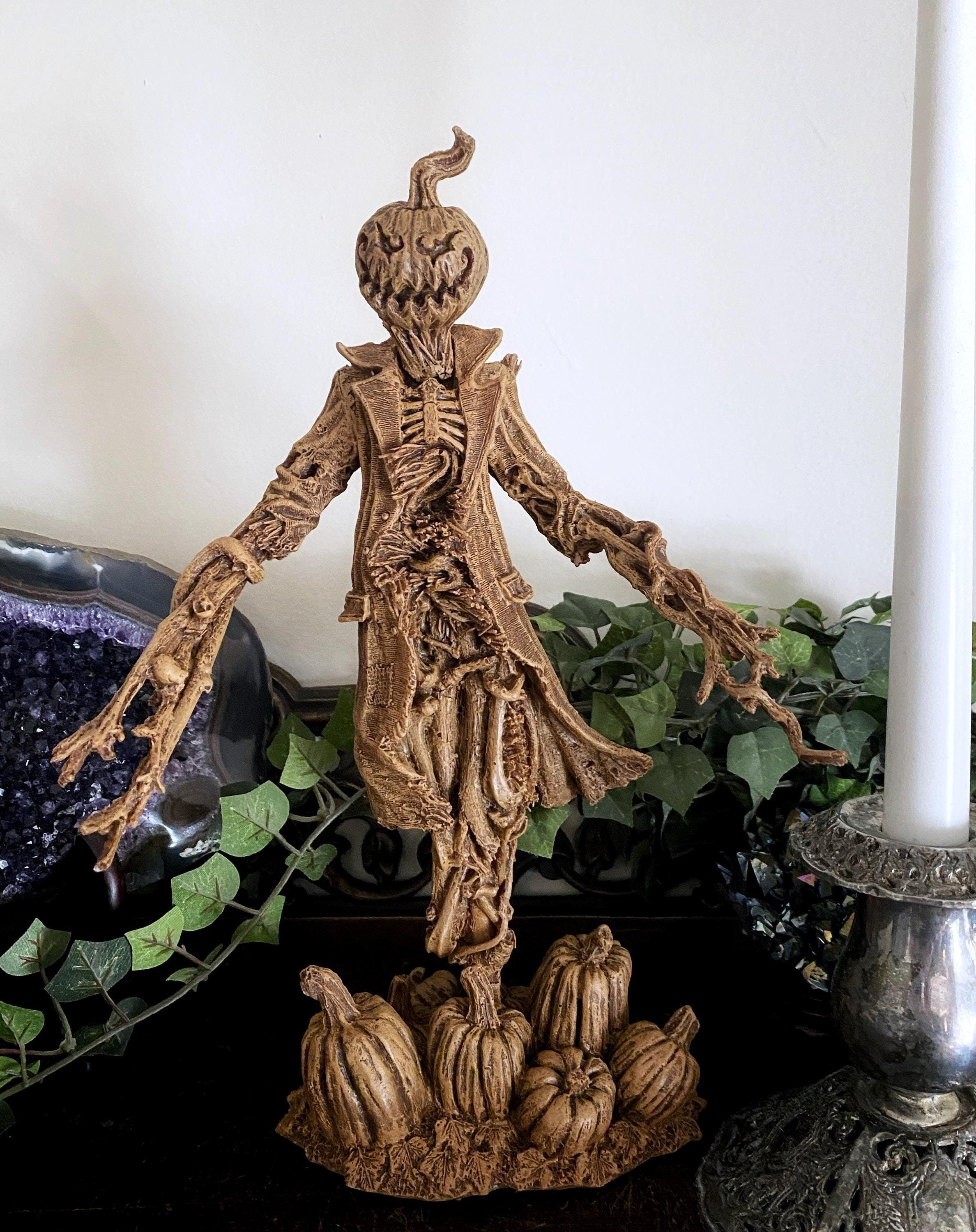 Scarecrow Statue, Hand Painted Resin Sculpture | Gothic Halloween Nightmare Creature Figurine | Dark Folklore Art for Spooky Home Decor