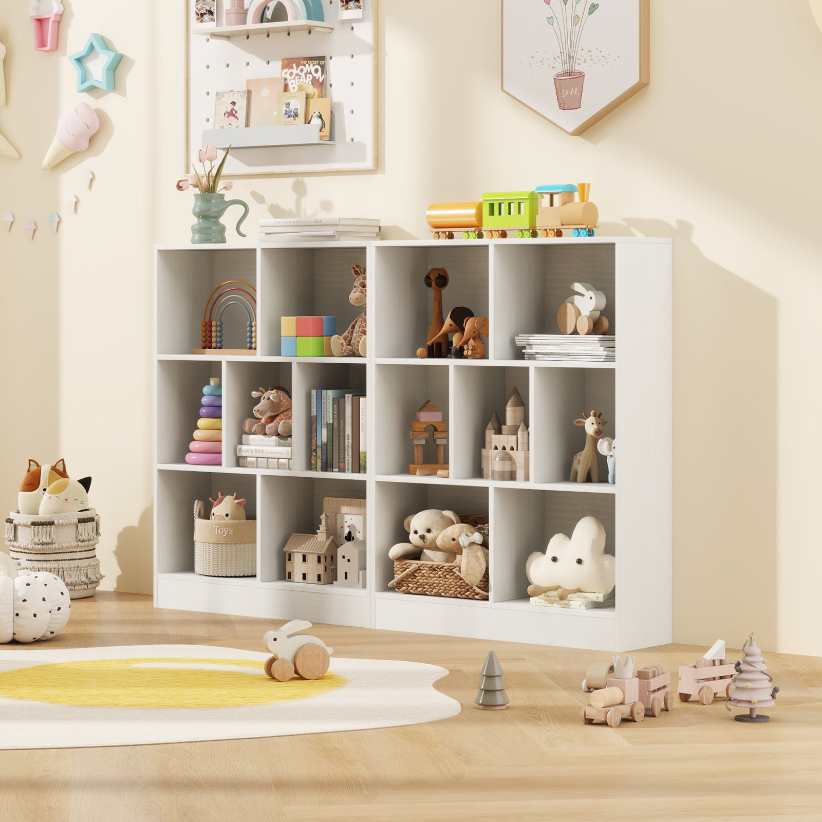 7-Section Freestanding Bookshelf for Kids Room Classroom Daycare Nursery-White