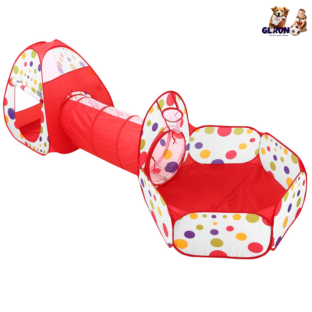 3 In 1 Child Crawl Tunnel Tent Kids Play Tent Ball Pit Set Foldable Children Play House Pop-up Kids Tent w/Storage Bag for Indoor Outdoor Travel Use