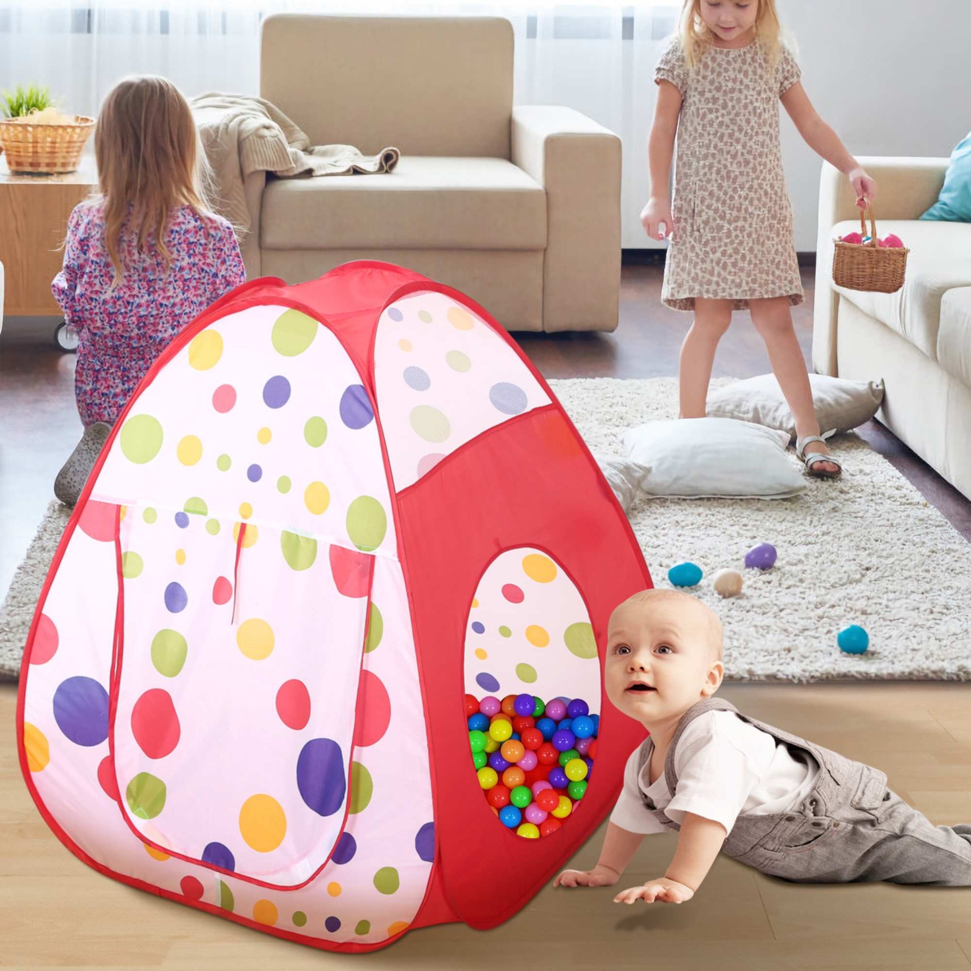 3 In 1 Child Crawl Tunnel Tent Kids Play Tent Ball Pit Set Foldable Children Play House Pop-up Kids Tent w/Storage Bag for Indoor Outdoor Travel Use