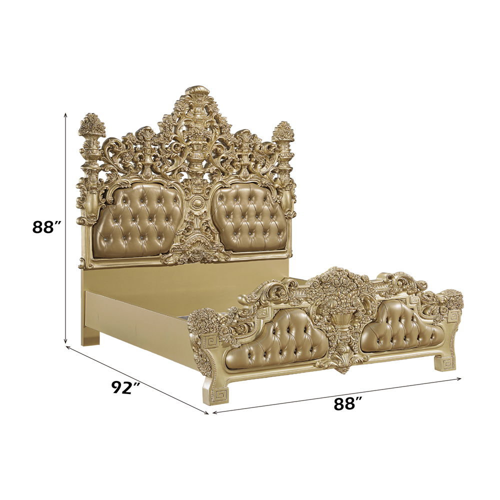 Seville - Eastern King Bed - Synthetic Leather & Gold