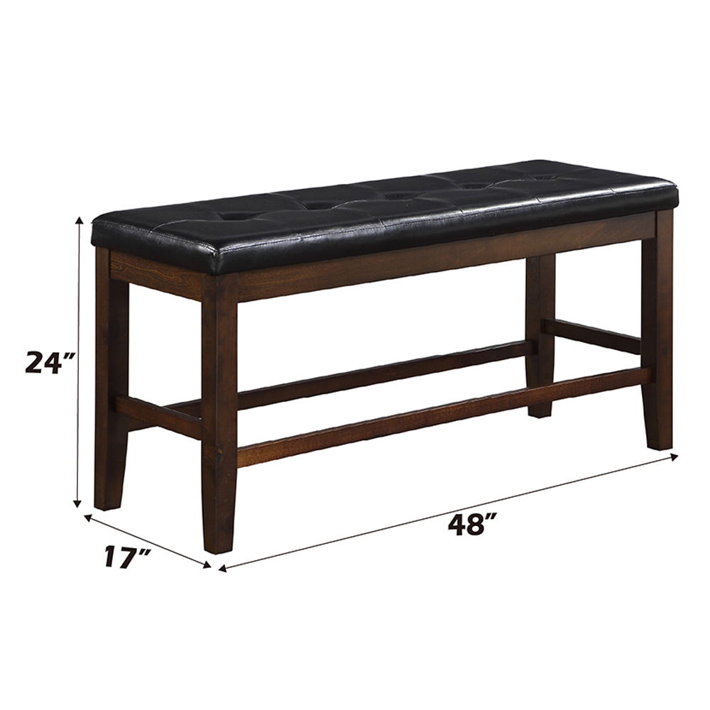 Urbana - Counter Height Bench - Black Synthetic Leather & Espresso