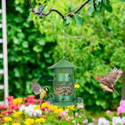 Wild Bird Feeder Squirrel-Proof Chew-Proof Metal Bird Seed Feeder Outdoor Hanging Bird Feeder With 360¡ Circular Perches Water Cups For Yard Garden Pa