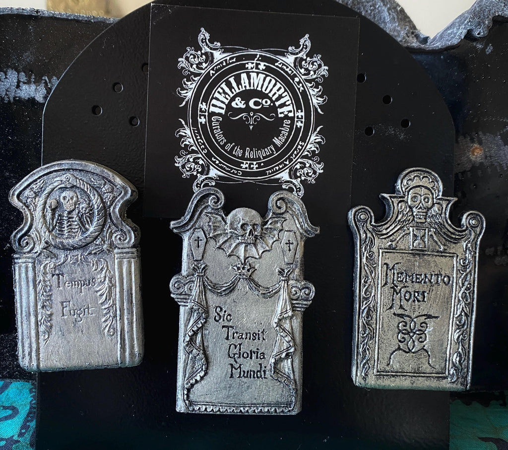 Tombstone Magnet Set of 3, Hand Painted Resin Sculpture | Gothic Fantasy Decor | Historic Gravestone Magnet for Fantasy and Gothic Decor