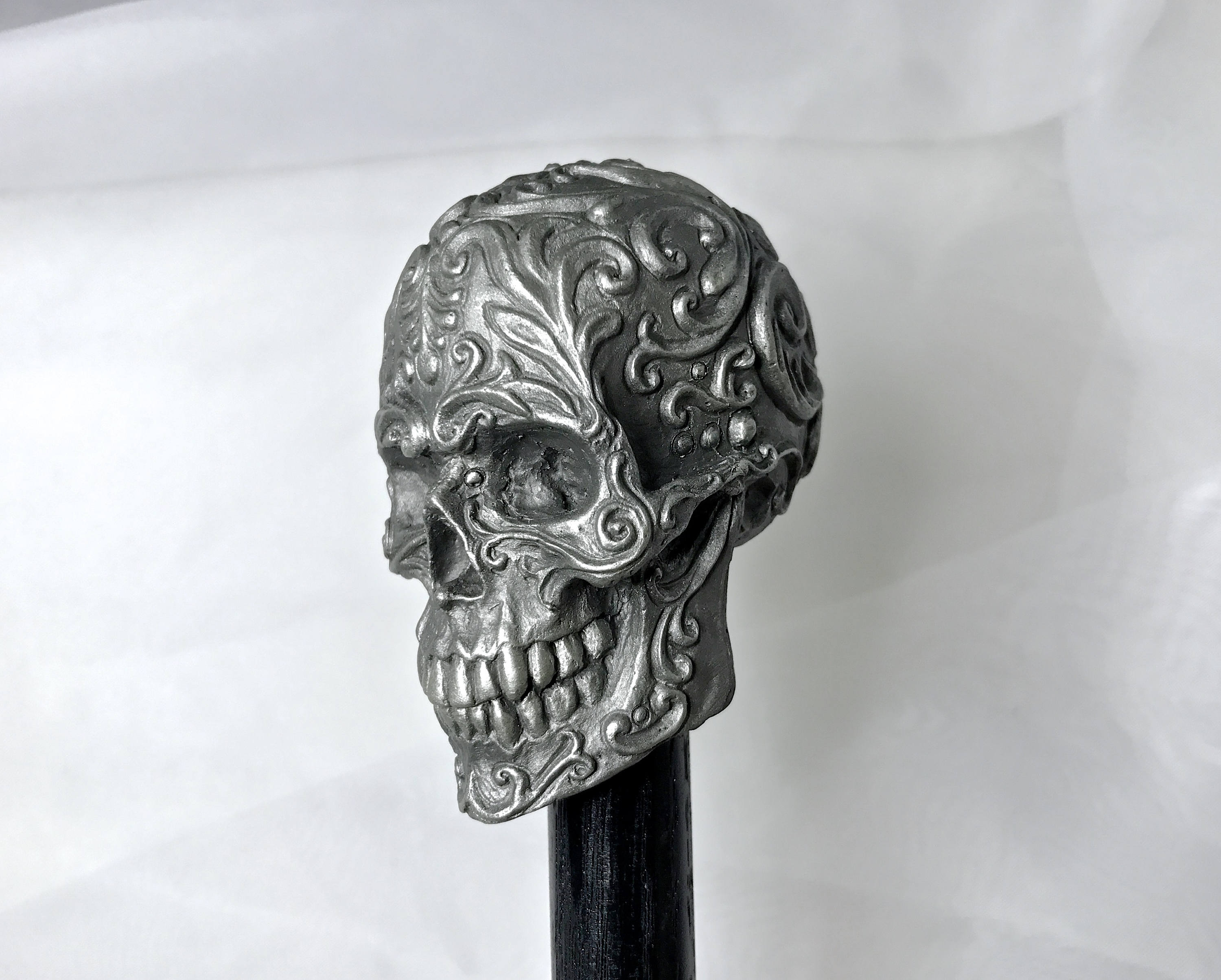 Ornate Skull Cane, Hand Sculpted Walking Stick | Victorian Gothic Cane | Fantasy Cosplay Occult Dark Fantasy Skull Cane, Gothic Accessory