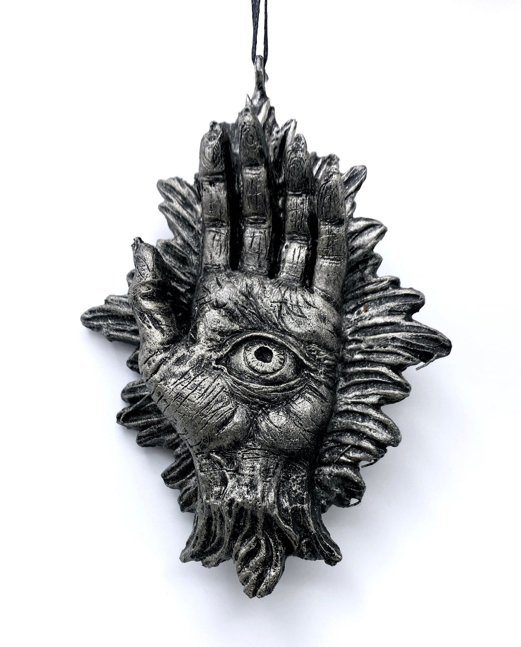 Hand of Protection Relic, Hamsa Ornament, Hand Painted Resin Sculpture |Occult Folklore Figurine | Evil Eye Pagan Ornament for Holiday Decor