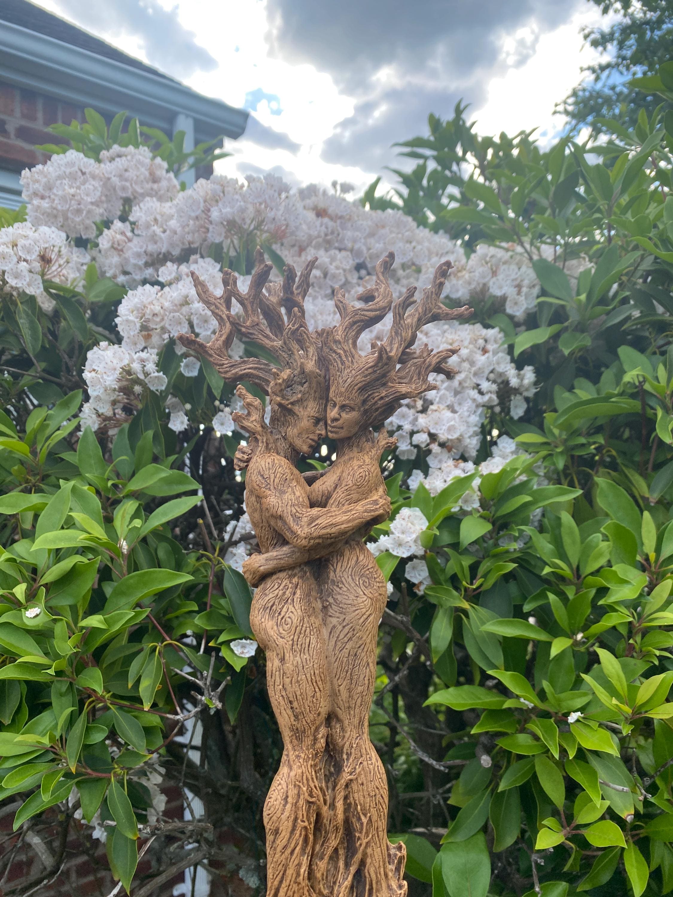 Amor Silvanus: Embracing Dryads Statue | Mythical Forest Creature Figurine | Woodland Tree Spirit Couple, Fantasy Art Home Decor