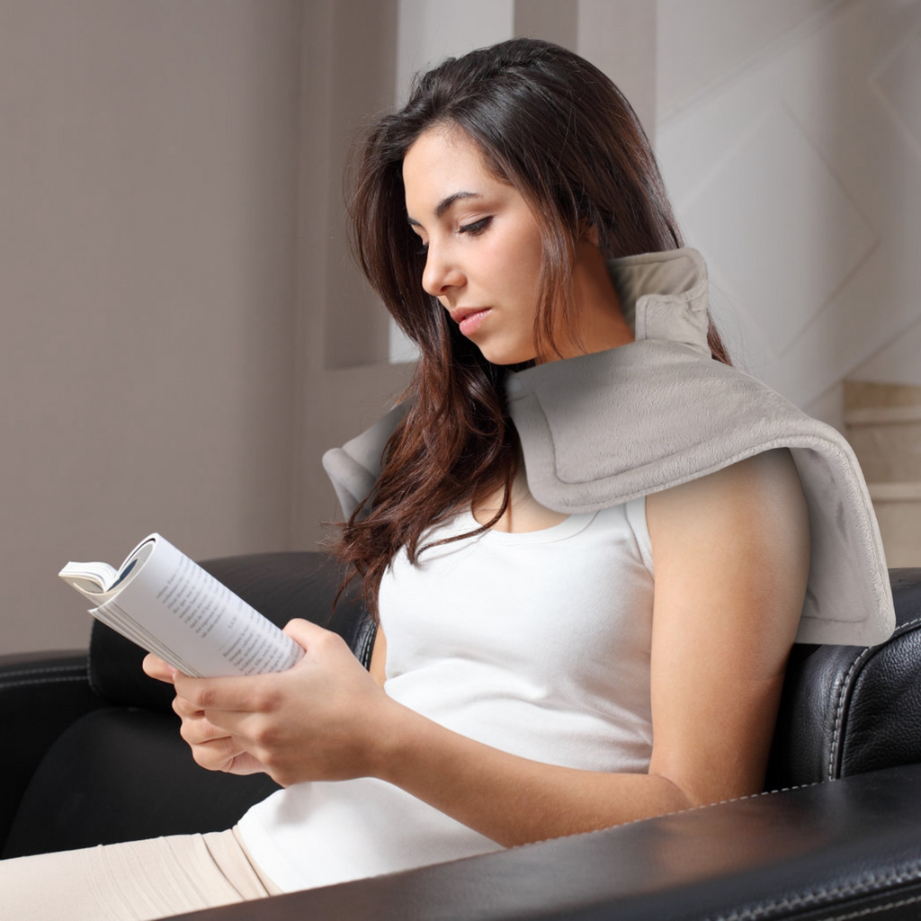 22.4x16.3in Large Weighted Heating Pad for Neck and Shoulders Electric Fast Heating Mat Neck Wrap Cushion Pain Relief with 6 Temperature Settings 4 Ti
