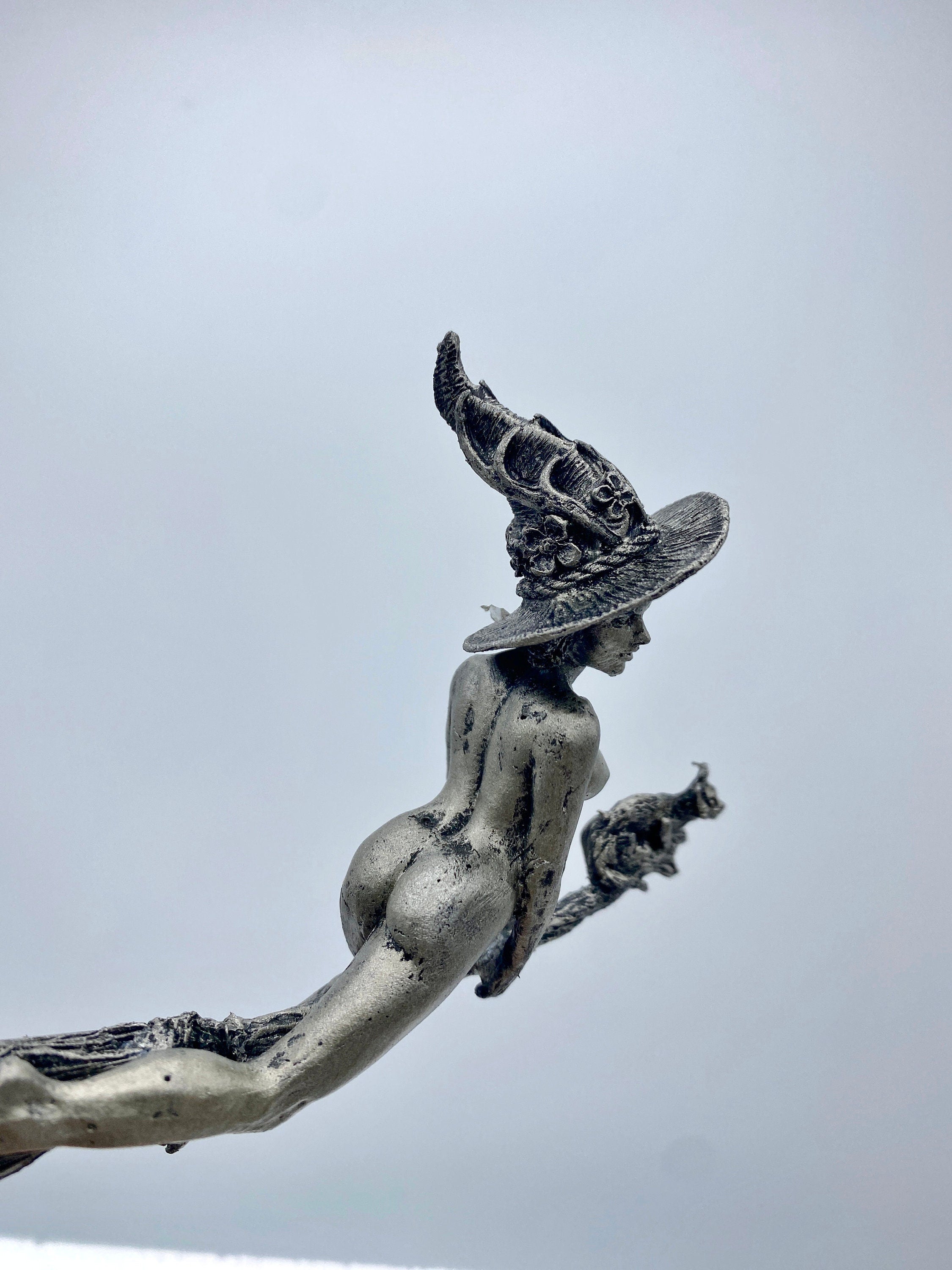 Witch’s Sabbath: Broomstick Rider Statue, Hand Painted Resin Sculpture | Pagan Folklore Figurine | Witchy Art for Gothic Home Decor