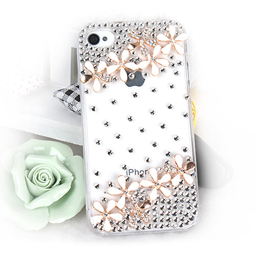 Transparent Bling Flower Rhinestone Case for iPhone 4/4S
