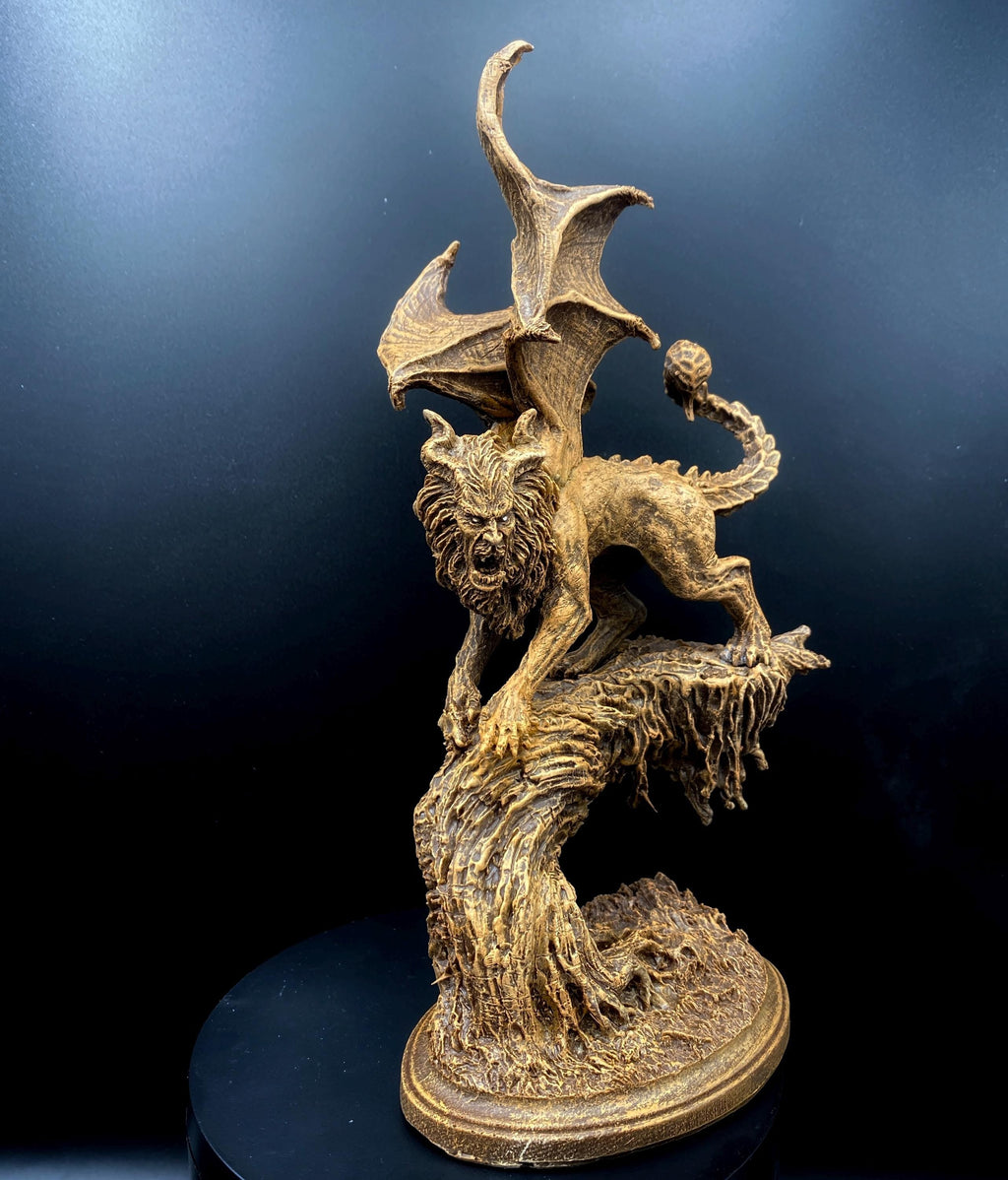 Manticore Statue, Hand Painted Resin Sculpture | Mythical Creature Figurine | Unique Legendary Manticore Monster Figurine. Fantasy Art Gift