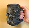 Necromancer Skull Mug, Hand Sculpted Resin Gothic Art Mug with Stainless Steel Liner