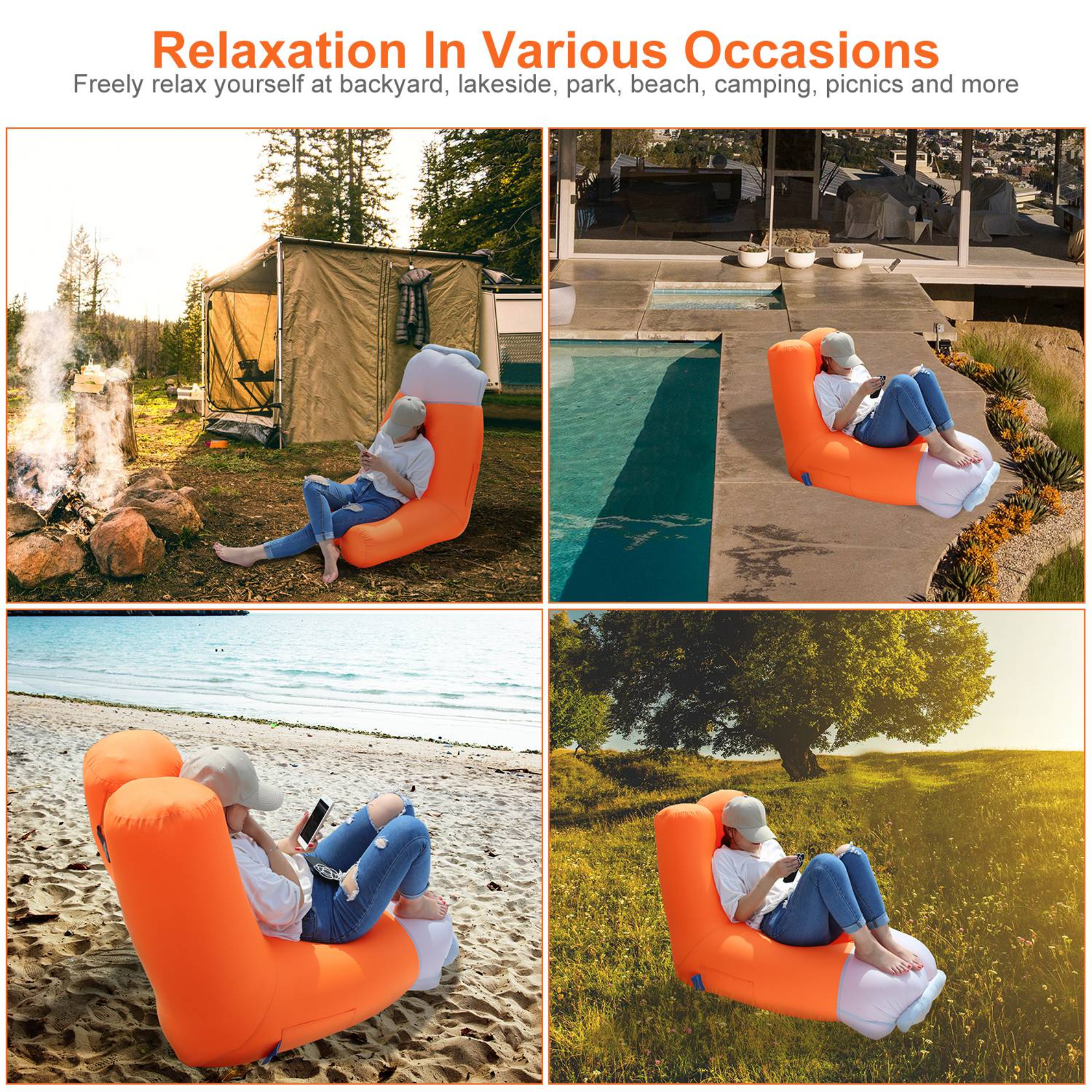 Inflatable Lounger Air Sofa Chair Couch w/ Portable Organizing Bag Waterproof Anti-Leaking for Backyard Lakeside Beach Traveling Camping Picnics