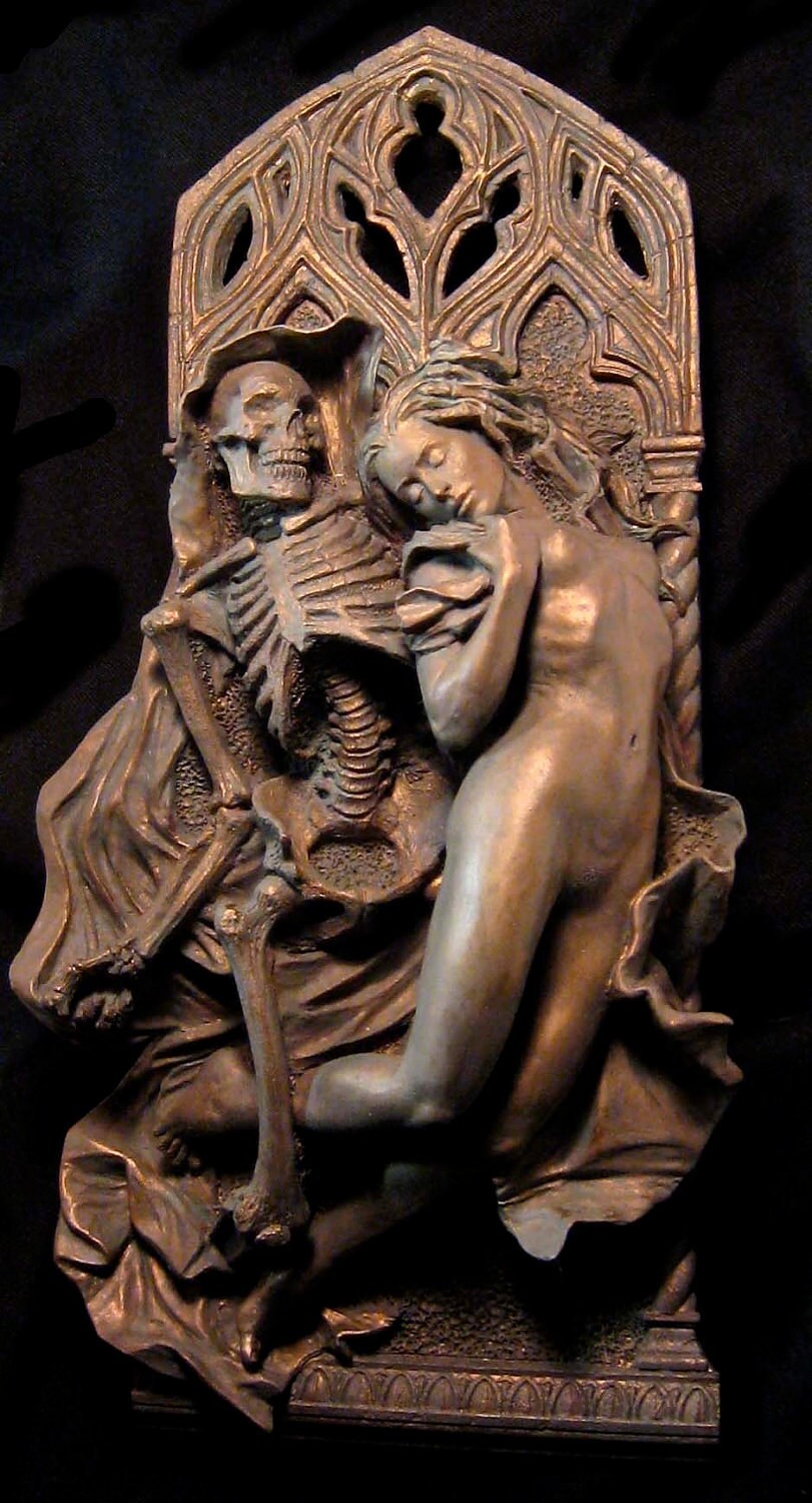 Death and the Maiden Wall Plaque, Hand Painted Resin Sculpture | Gothic Medieval Wall Art |  Classical Death Statue for Gothic Home Decor