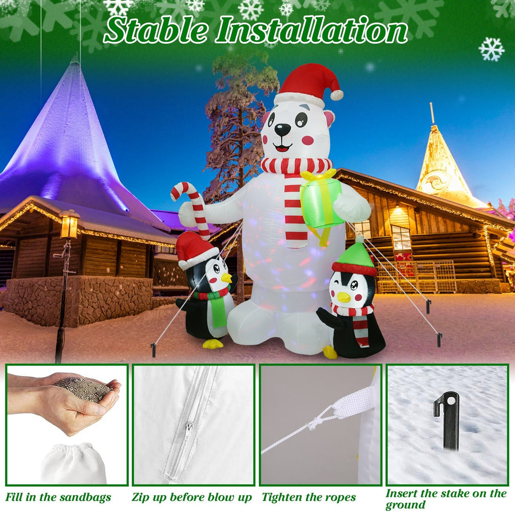 5.9FT Christmas Inflatable Outdoor Decoration Polar Bear Gift Box Penguin Blow Up Yard Decoration with LED Light Built-in Air Blower for Winter Holida