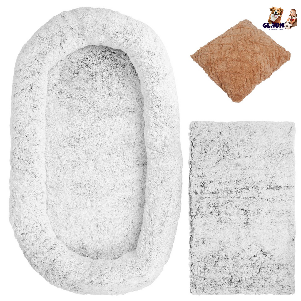 Human Size Dog Bed with Pillow Blanket 72.83x47.24x11.81in Bean Bag Bed Washable Removable Flurry Plush Cover Large Napping Human-Sized Bed For Adults