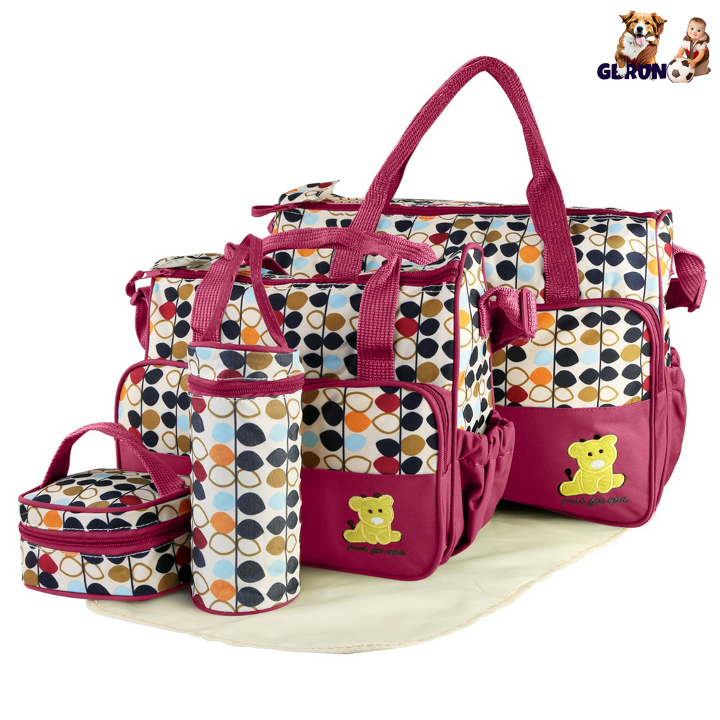 5PCS Baby Nappy Diaper Bags Set Mummy Diaper Shoulder Bags w/ Nappy Changing Pad Insulated Pockets Travel Tote Bags For Mom Dad