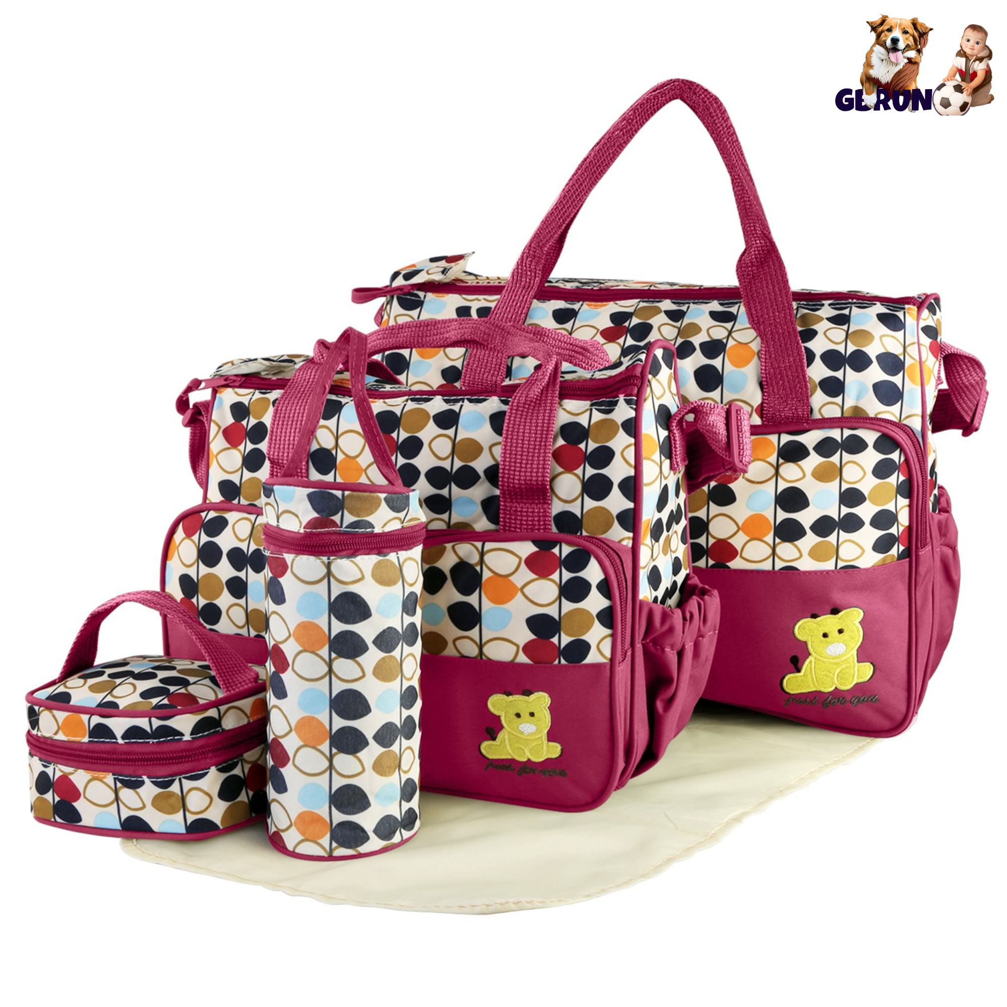 5PCS Baby Nappy Diaper Bags Set Mummy Diaper Shoulder Bags w/ Nappy Changing Pad Insulated Pockets Travel Tote Bags For Mom Dad