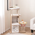 47 Inches Wooden Cat Tree with 2-Story Cat Condo and Basketball Hoop Hammock-Natural
