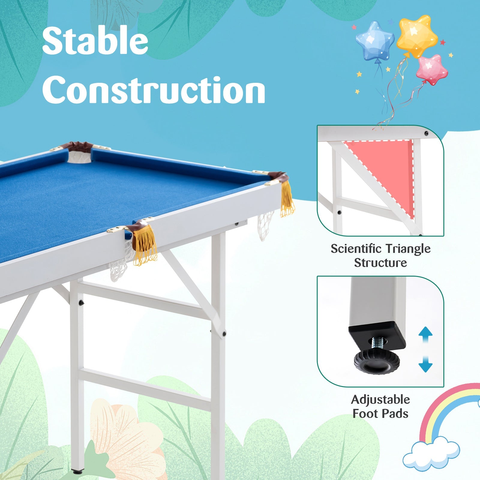 47 Inch Folding Billiard Table with Cues and Brush Chalk-Blue