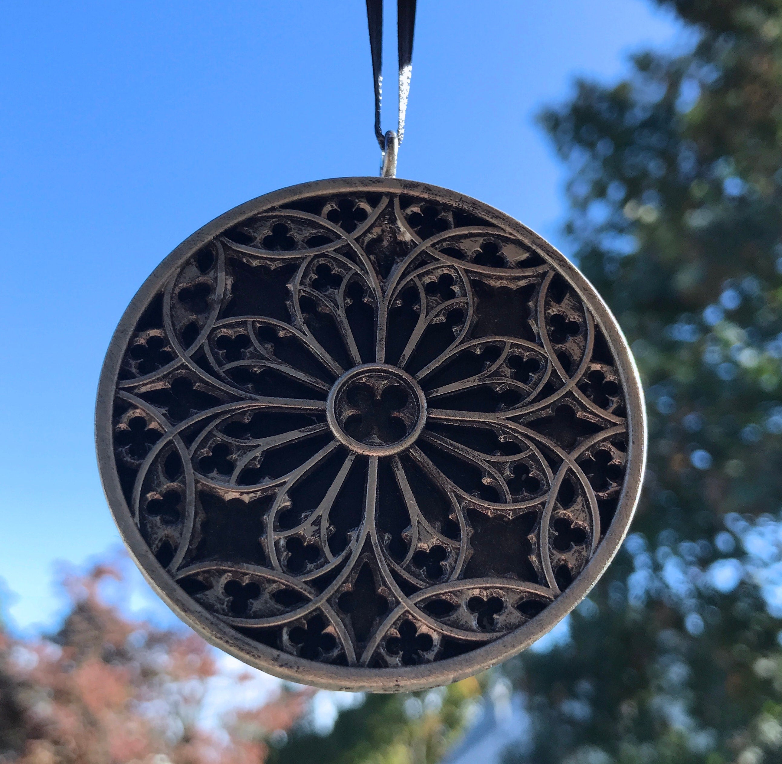 Gothic Cathedral Window Ornament, Pewter Finish | Unique Gothic Home Decor | Resin Medieval Architecture, Gothic Ornament Holiday Decor