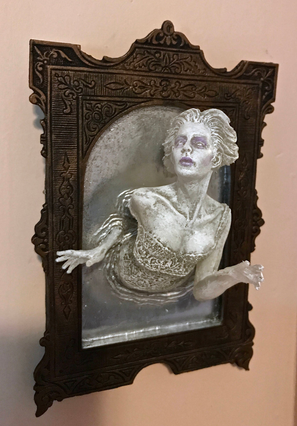 Ghost in the Mirror Wall Plaque, Resin, White Finish | Victorian Gothic Haunted Wall Art |  Gift for Halloween and Spooky Home Decor