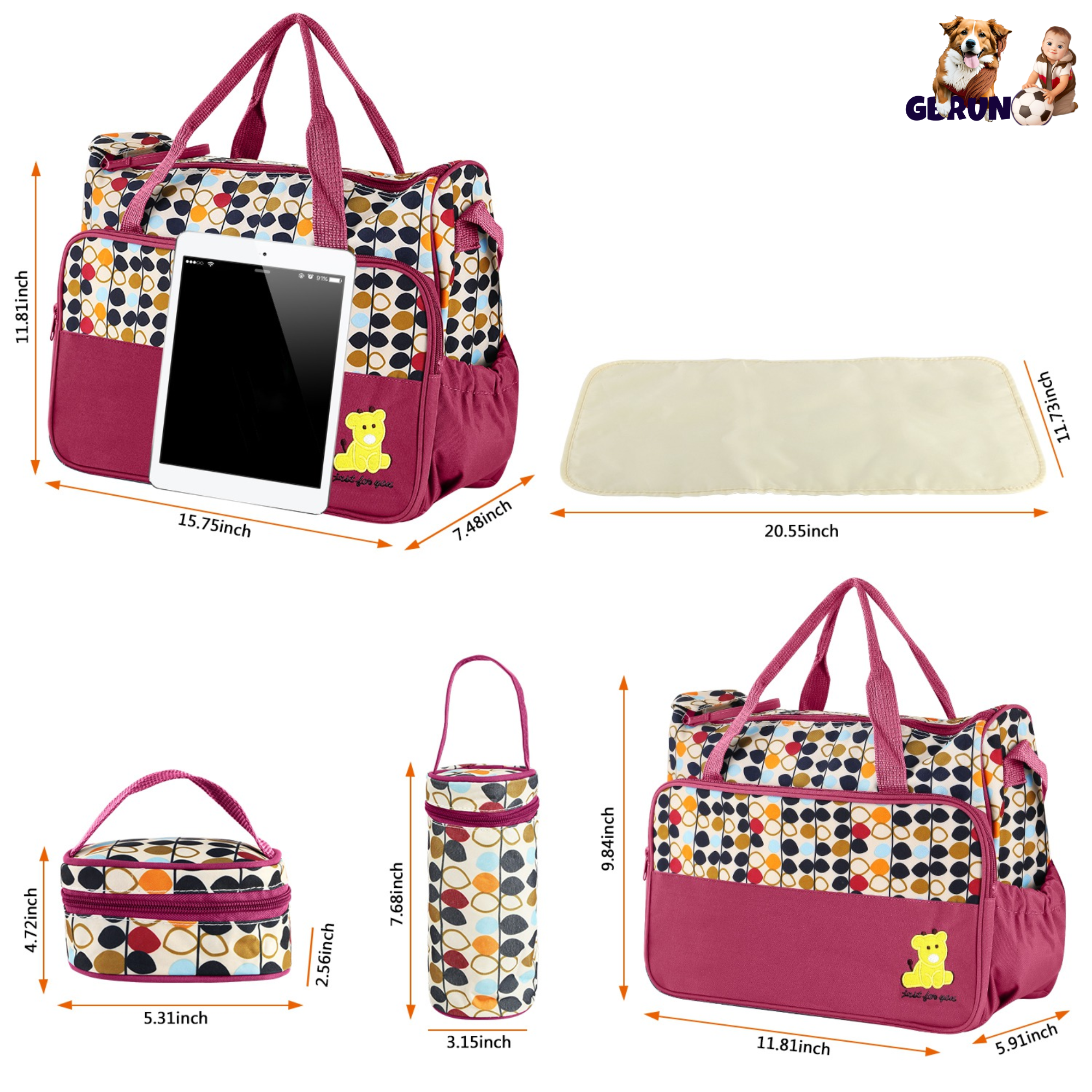 5PCS Baby Nappy Diaper Bags Set Mummy Diaper Shoulder Bags w/ Nappy Changing Pad Insulated Pockets Travel Tote Bags For Mom Dad