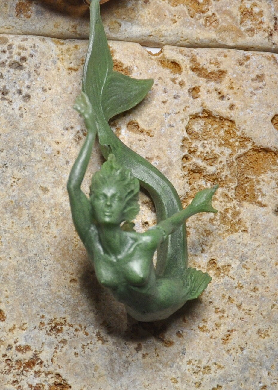 Mermaid Ornament, Hand Painted Resin Sculpture, Jade Finish| Mythical Creature Figurine|Unique Legendary Mermaid Fantasy Art Holiday Decor