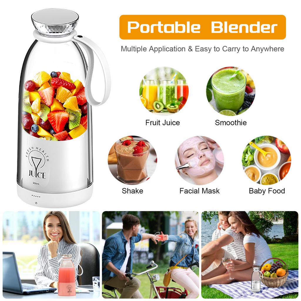 2-in-1 16.9OZ Portable Fruit Blender Electric Rechargeable Juice Cup for Shakes Smoothies Juice Personal Fruit Mixer with 6 Blades