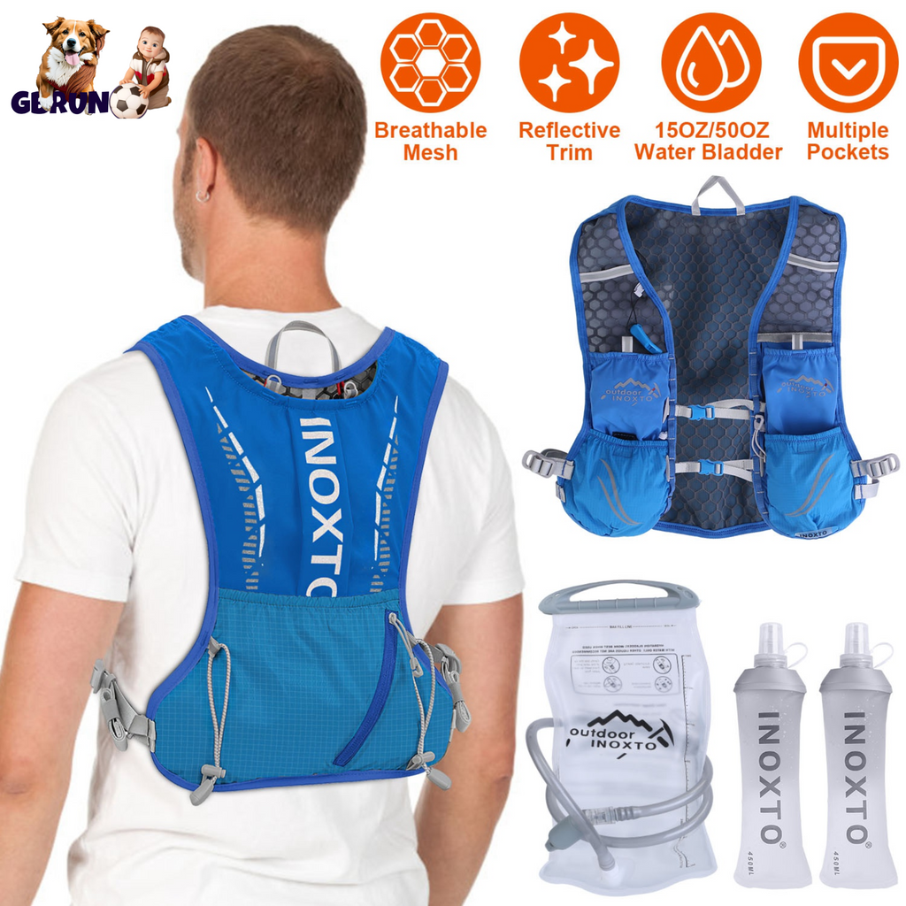 Sport Hydration Vest Running Backpack with 15oz 50oz Water Bladder Adjustable Strap Storage Bag for Trail Running Marathon Race Hiking