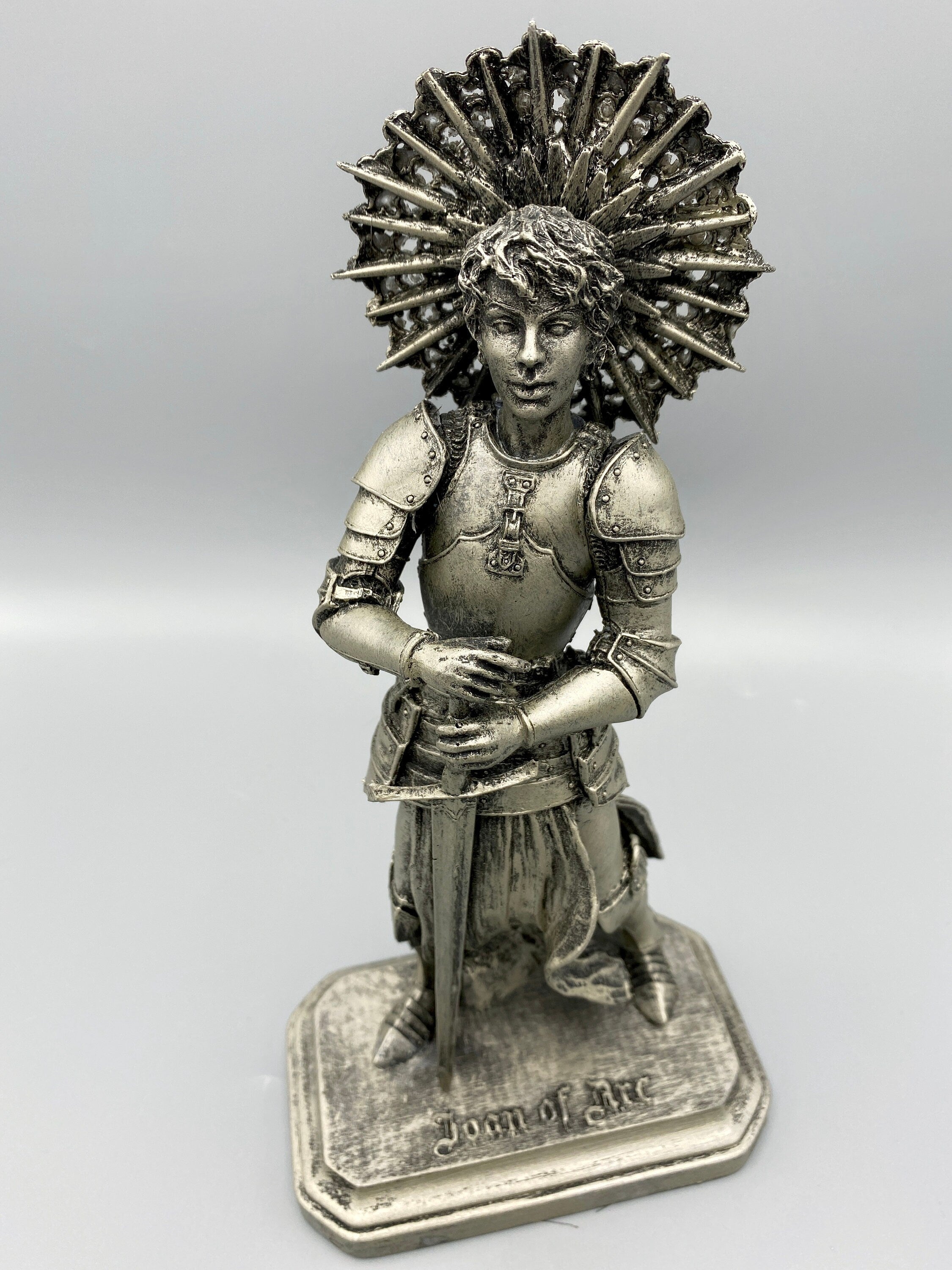 Joan of Arc Statue, Hand Painted Resin Sculpture | Medieval Warrior Saint Figurine | Feminist Icon Decor