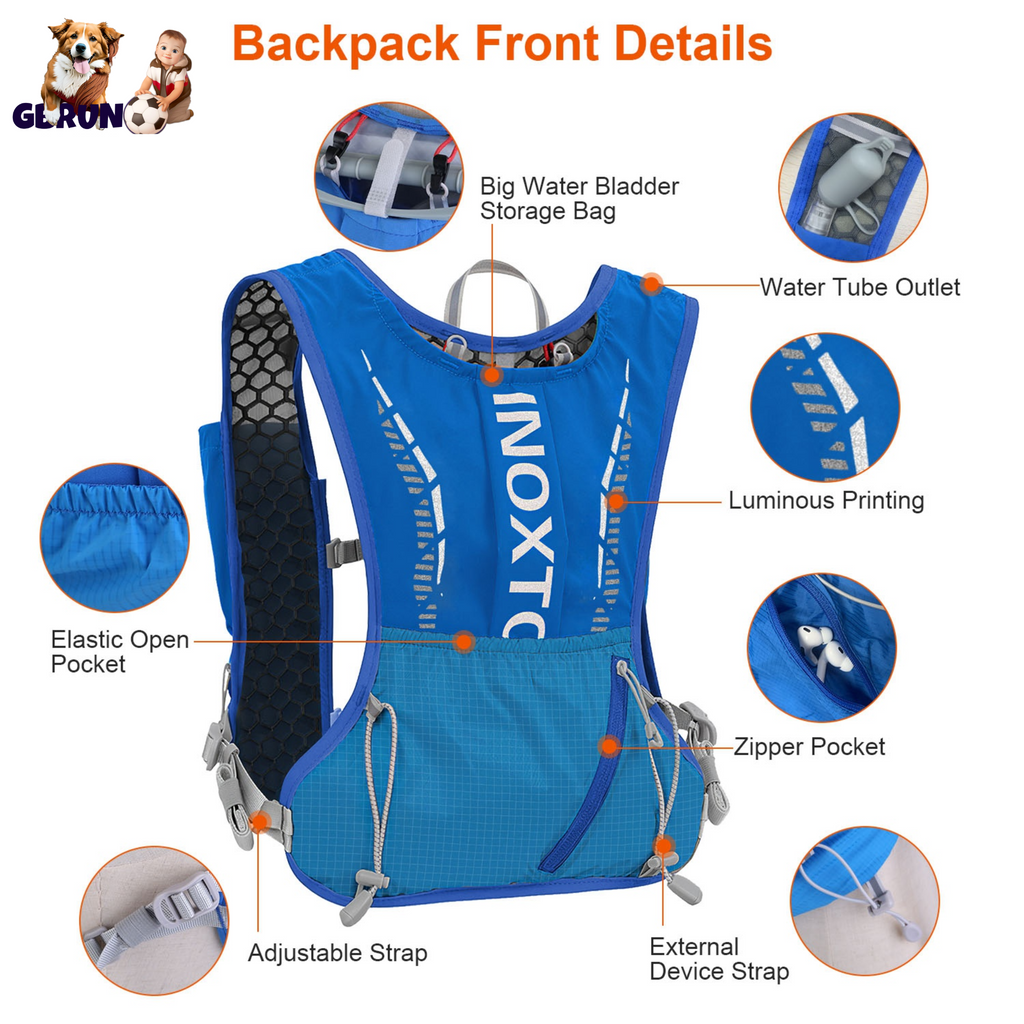 Sport Hydration Vest Running Backpack with 15oz 50oz Water Bladder Adjustable Strap Storage Bag for Trail Running Marathon Race Hiking