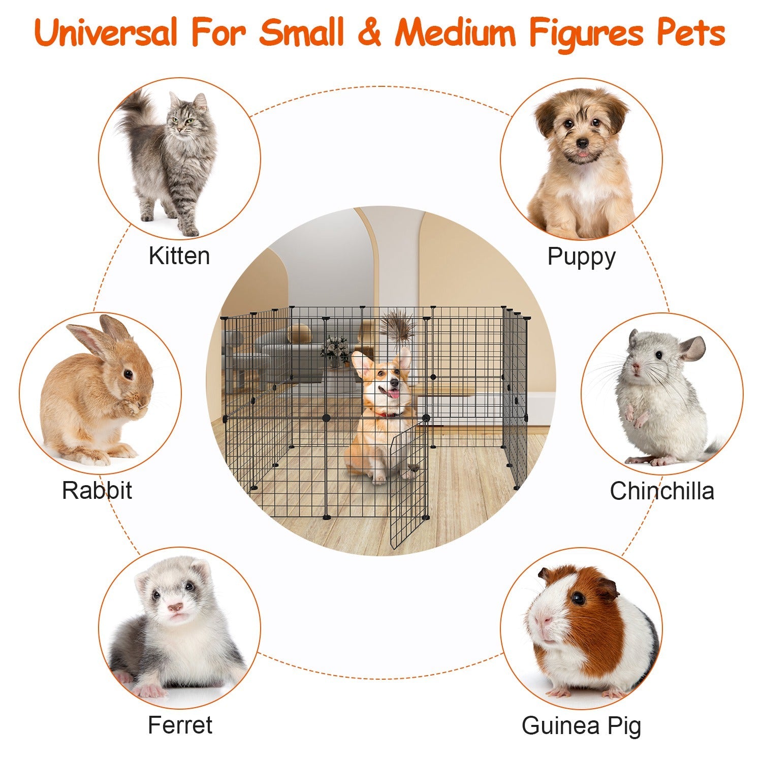 Small Animal Playpen with Door Dog Metal Playpen Small Medium Kitten Puppy Guinea Pig Rabbit Kennel Small Animal Cage Metal Wire Fence For Indoor Outd