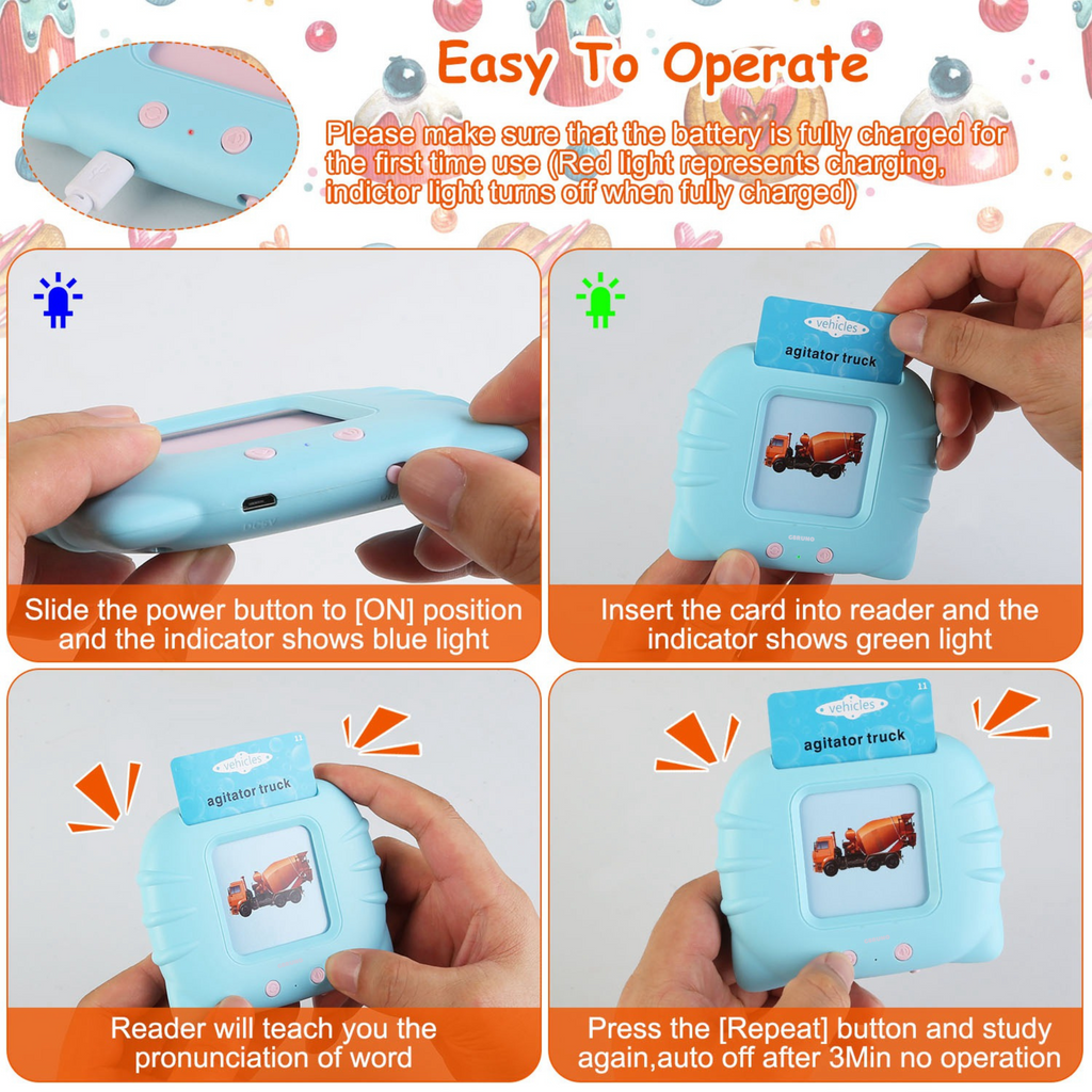 224 Words Kid Flash Talking Cards 112 Card Electronic Cognitive Audio Toddler Reading Machine Animal Shape Color Repeated Learning Cards English For C